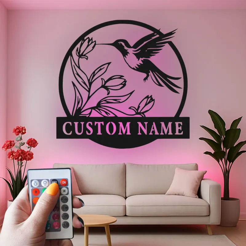 Personalized Hummingbird Metal Sign | LED Light Wall Art | Custom Nature Decor for Home & Office | Bird Lover Gift