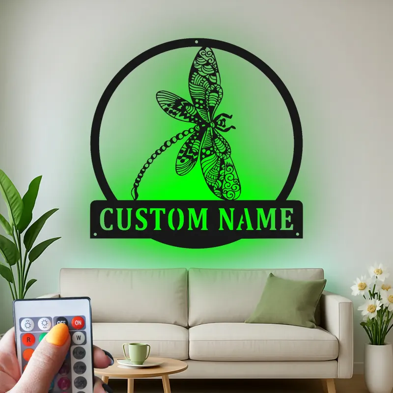 Insegna in Metallo LED a Forma di Libellula Personalizzata Regalo per Amanti della Natura Decorazione per Camera da Letto o Giardino 5