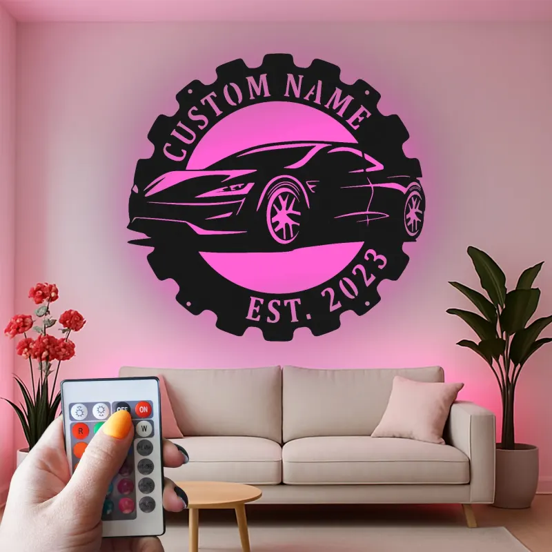 Personalized Car LED Sign | Custom Metal Wall Art for Garage | Sports Car Enthusiast Gift | Man Cave Decor