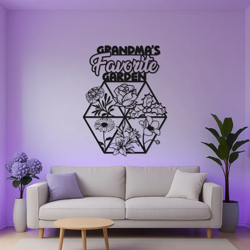 Omas Garten LED-Schild | Personalisiertes Metall-Wandkunst mit Blumenmotiv | Geschenk zum Muttertag