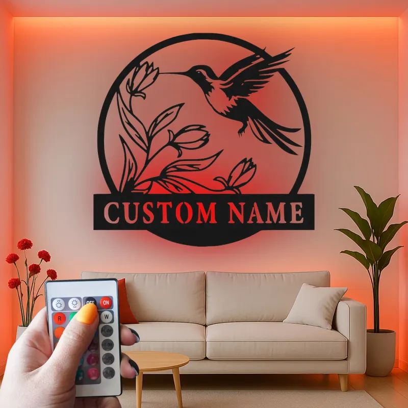 Personalized Hummingbird Metal Sign | LED Light Wall Art | Custom Nature Decor for Home & Office | Bird Lover Gift