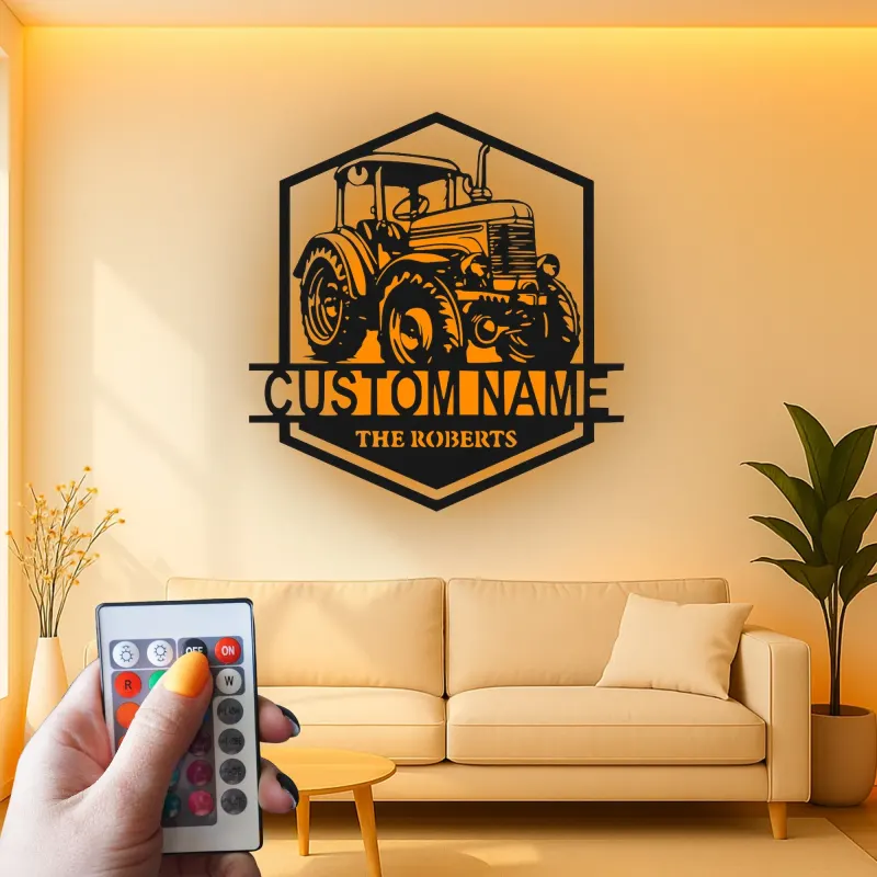 Insegna in metallo LED personalizzata a forma di trattore - Regalo per agricoltori, decorazione rustica per fattoria 2