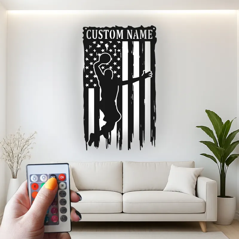 Insegna in metallo personalizzata con luce LED per giocatore di basket - Regalo sportivo per atleti e decorazione per sala giochi