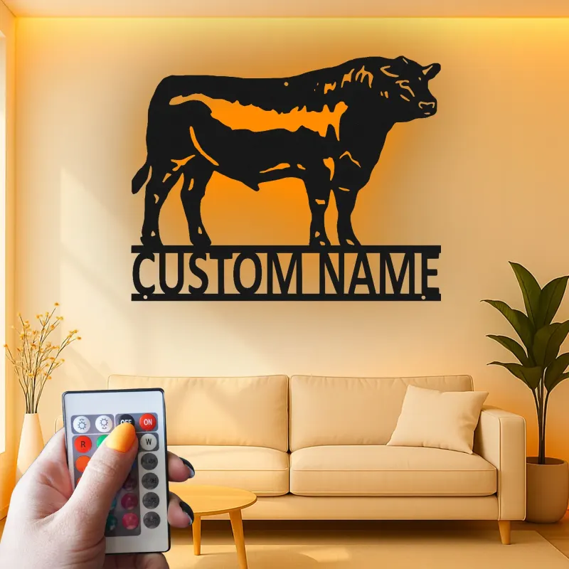 Cartel de metal LED personalizado de toro, regalo para ranchero, decoración de granja para amantes del ganado