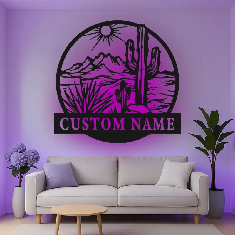 Personalisierte Wüstenkaktus-Wandkunst mit LED-Licht aus Metall – Southwest-Geschenk, Deko für Wohnzimmer oder Terrasse 1