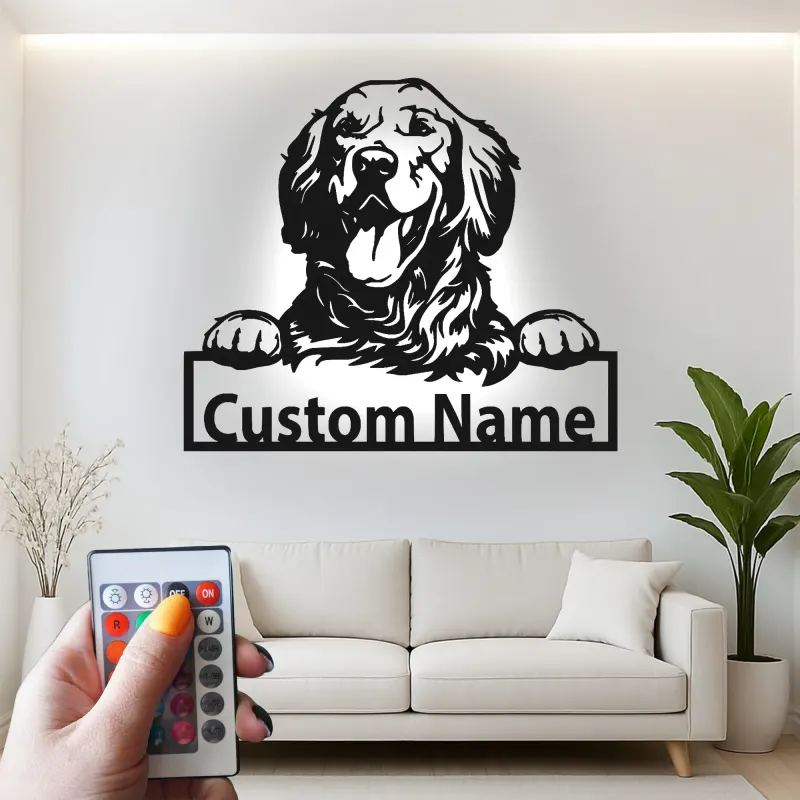 Insegna in metallo LED personalizzata per mamma di cani Golden Retriever, regalo per il soggiorno