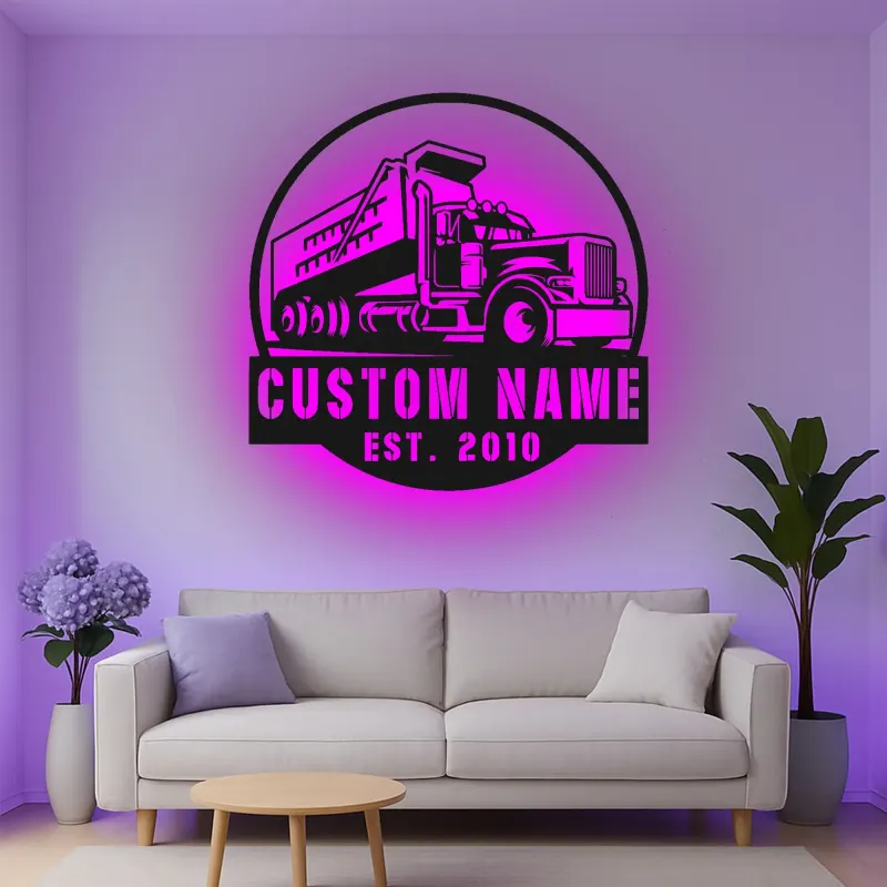 Personalisierte LED-Metall-Wandkunst mit Muldenkipper – Geschenk für Lkw-Fans, Garage oder Männerhöhle 1