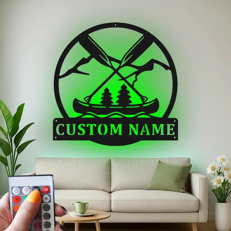 Décoration murale en métal personnalisée Aventure en Canoë avec rétroéclairage pour les passionnés d'extérieur