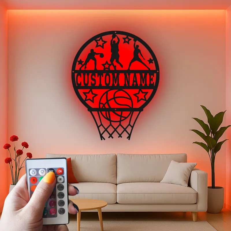 Insegna in metallo LED personalizzata per canestro da basket - Regalo sportivo per appassionati di basket e decorazione per sala giochi