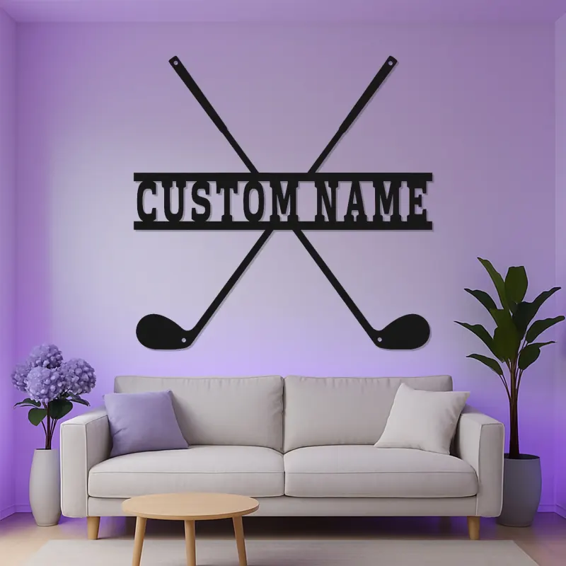 Personalisierte Golfclubs LED-Schild | Metall-Namenskunst für die Wand