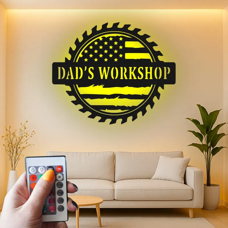 Décoration murale en métal LED personnalisée pour l'atelier de papa - cadeau parfait pour lui - décoration de garage ou d'atelier