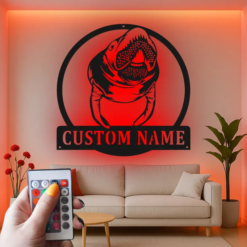 Manatee LED Metal Wall Art | Personalized Sea Cow Name Sign | Custom Nautical Decor for Beach House & Ocean Lovers