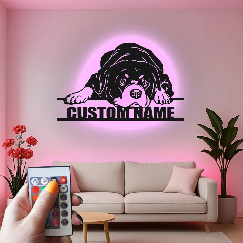 Décoration murale en métal LED personnalisée pour chien, cadeau pour les amoureux des animaux, décoration de salon