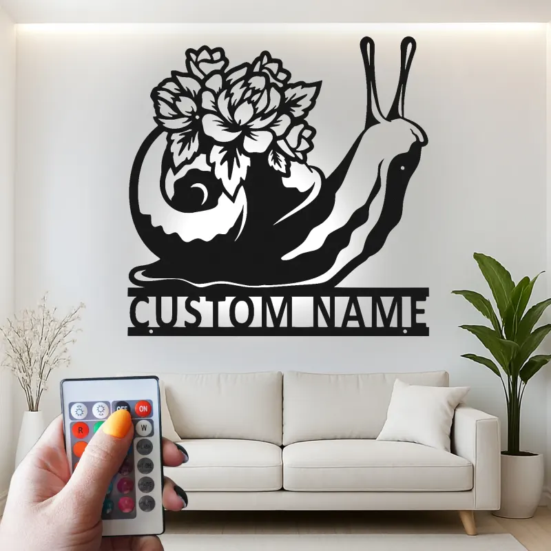 Panneau en métal personnalisé avec escargot | Décoration florale de jardin sur mesure avec LED | Cadeau pour amoureux de la nature | Déco patio et maison