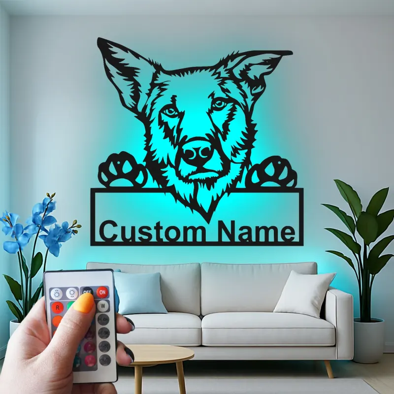 Cartel de metal LED personalizado de Pastor Alemán, regalo para amantes de los perros, decoración para la sala de estar