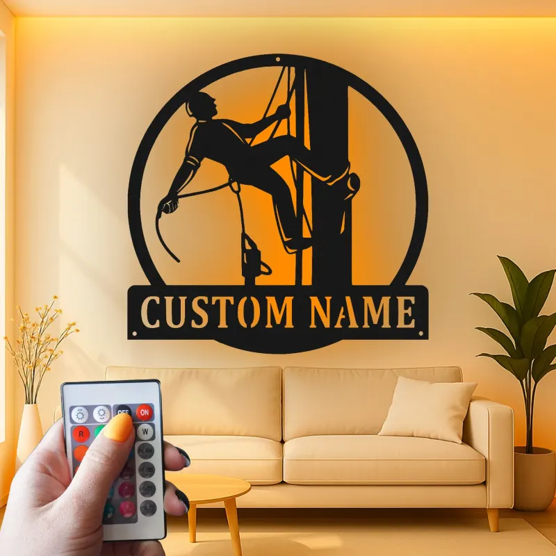 Arte murale in metallo LED Lineman personalizzata | Regalo per elettricista personalizzato | Insegna silhouette per lavoratori dei servizi pubblici per casa, ufficio o garage