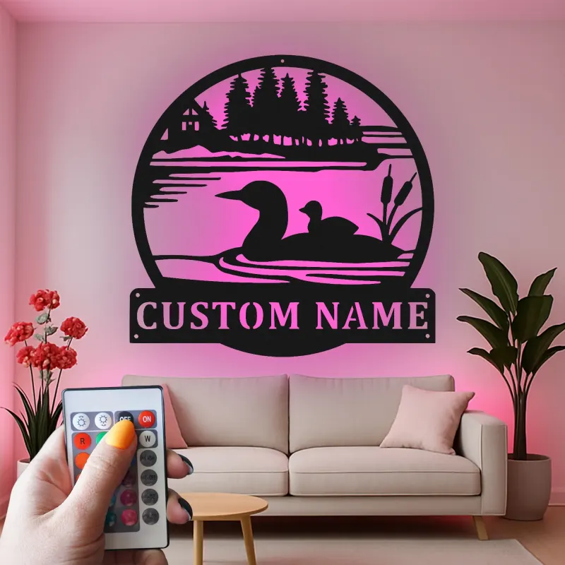 Custom Loon Metal Wall Art | Personalized Lake House LED Sign | Rustic Cabin Decor for Owners