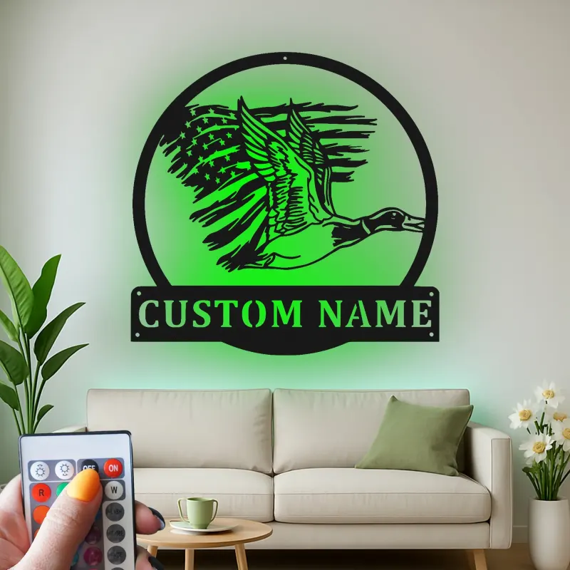 Cartel de metal LED personalizado de pato y bandera americana regalo para cazadores decoración de cabaña rústica