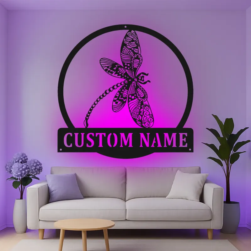 Insegna in Metallo LED a Forma di Libellula Personalizzata Regalo per Amanti della Natura Decorazione per Camera da Letto o Giardino 5