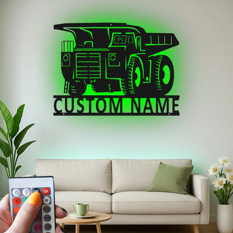 Cartel de metal LED de camión volquete personalizado, regalo para entusiastas de la construcción, decoración de garaje u oficina