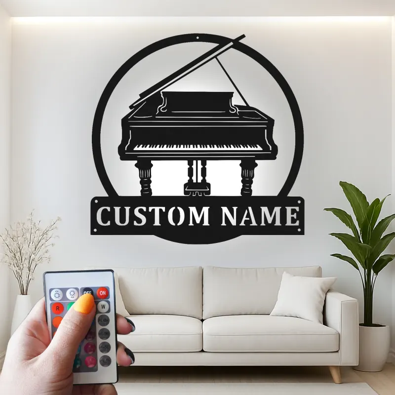 Grand Piano LED Wall Art | Custom Metal Name Sign | Personalized Musician Gift & Studio Decor