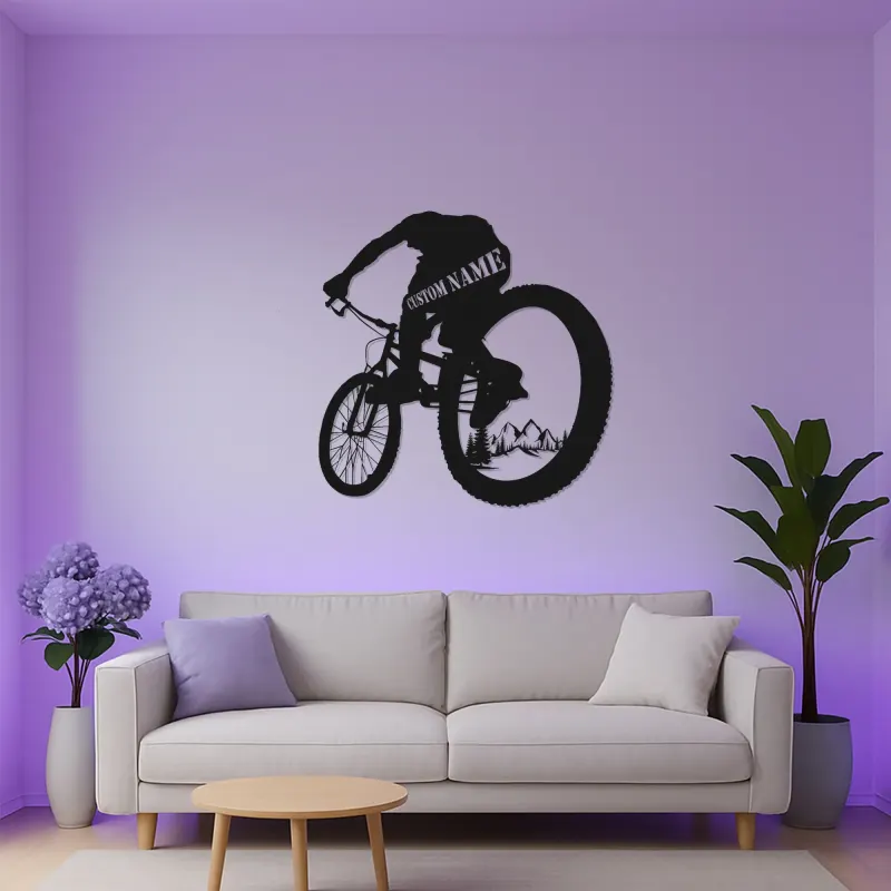 Insegna in Metallo per Mountain Biker Personalizzata | Arte da Parete LED per Ciclisti | Regalo per MTB e Decorazione Garage