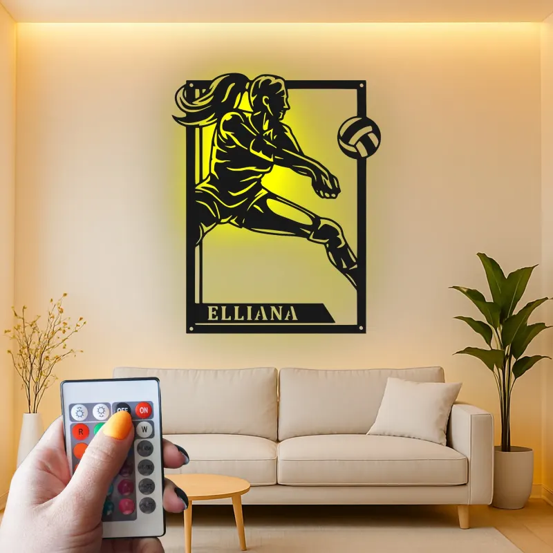 Personalisierte LED-Metall-Wandkunst Volleyballspieler Geschenk für Athleten, Spielzimmer Sportdekoration