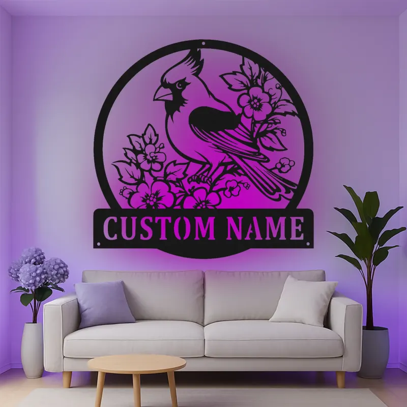 Custom Cardinal Bird Led Light Metal Wall Art Personalized Nature Lover Gift Living Room or Garden Decor 2
