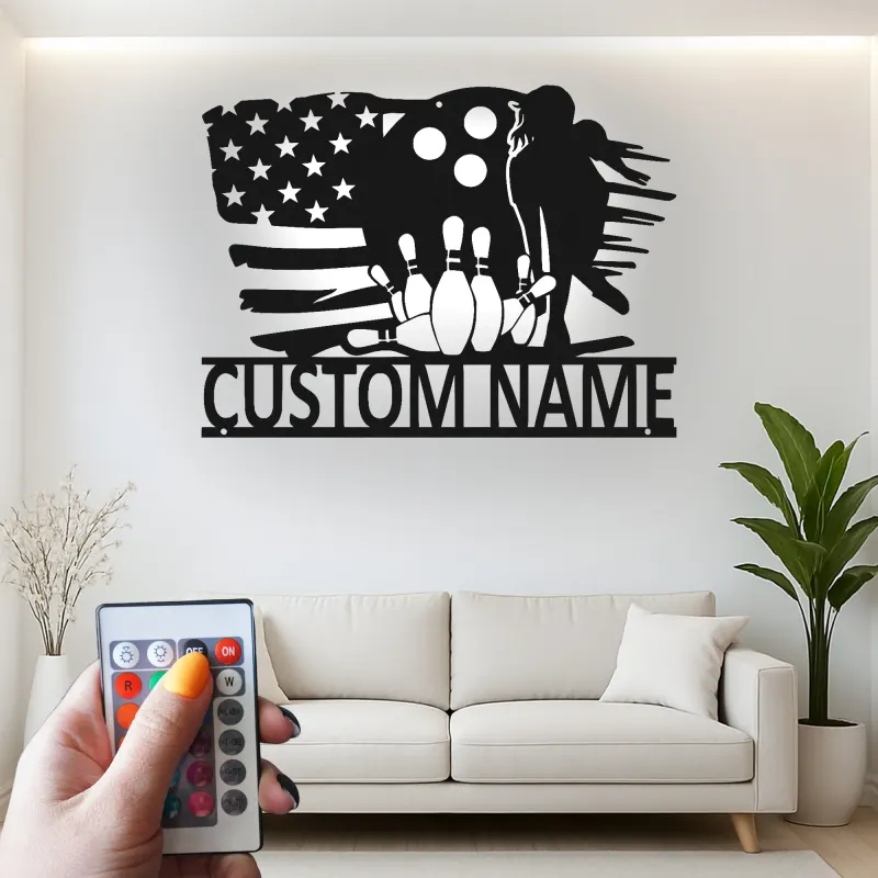 Cartel de metal LED personalizado para boliche, regalo para entusiastas del boliche, decoración de sala de juegos