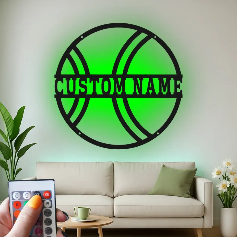 Cartel de metal LED personalizado de baloncesto, regalo deportivo para atletas, decoración de sala de juegos 1