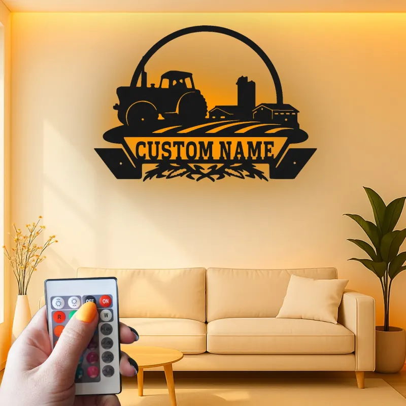 Cartel LED de Tractor de Granja Personalizado | Decoración Mural de Metal Personalizada | Decoración Rústica de Granja para Establo | Regalo Hecho a Mano para Granjeros