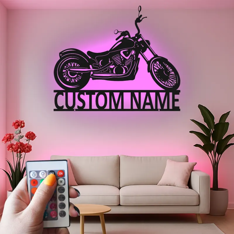 Custom Cruiser Motorcycle LED Metal Sign | Laser Cut Steel Garage Decor | Personalized Biker Gift | Lighted Wall Art