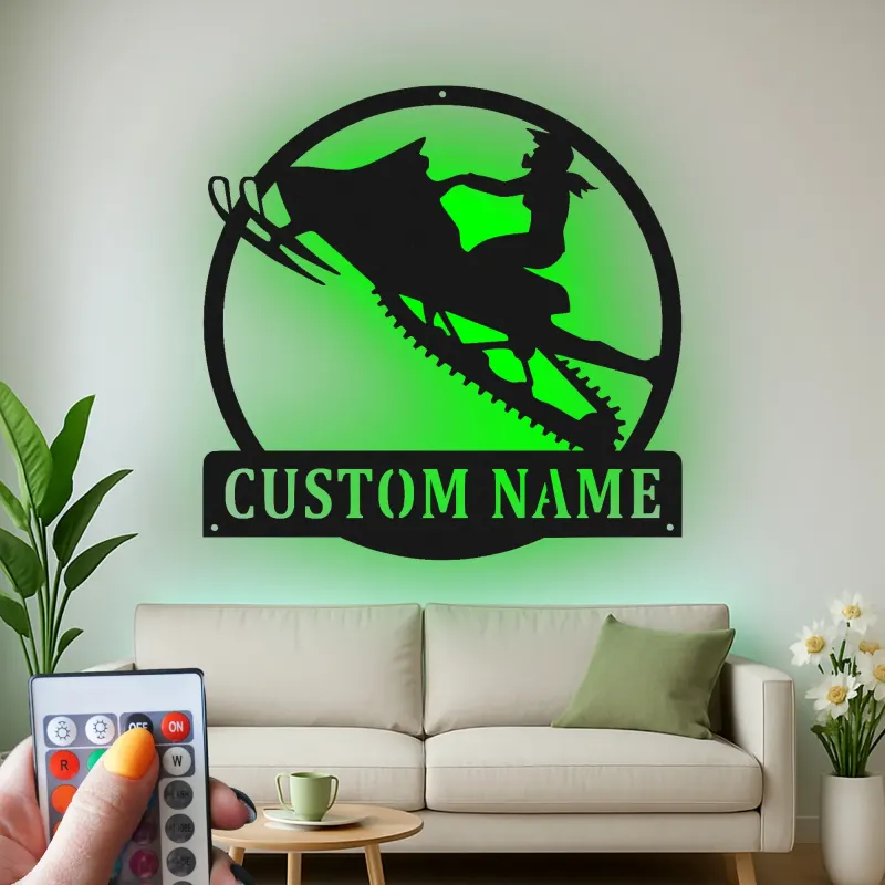 Custom Snowmobile LED Metal Sign | Personalized Rider Silhouette Wall Art | Winter Sports Decor Gift