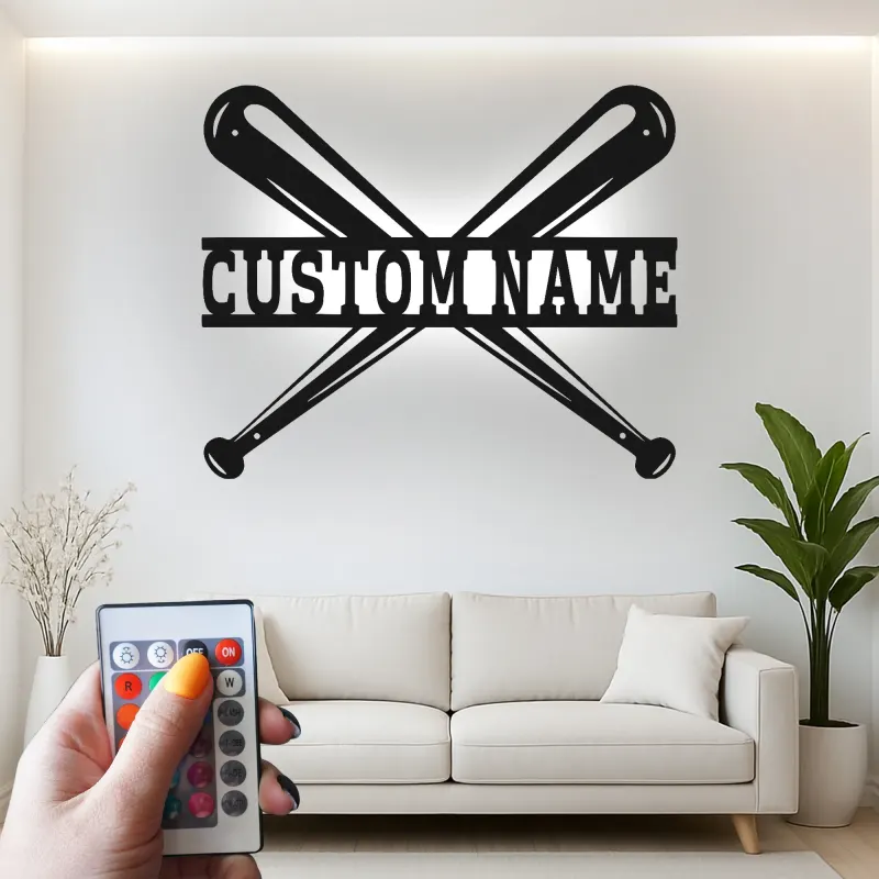 Insegna in metallo personalizzata con luce LED per mazze da baseball, regalo sportivo personalizzato per fan del baseball, decorazione per sala giochi