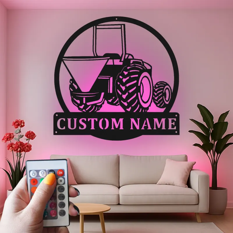 Insegna in metallo LED personalizzata per trattori - Regalo per agricoltori, decorazione per fattoria