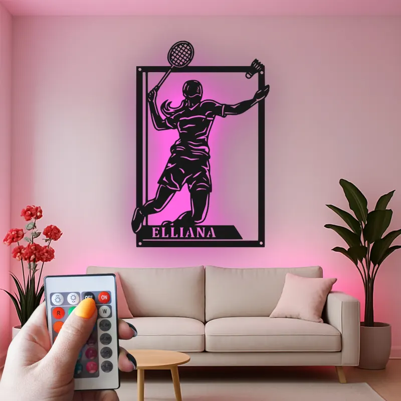 Insegna in metallo personalizzata con luce LED per giocatori di tennis - Regalo per appassionati di tennis e decorazione per sale giochi