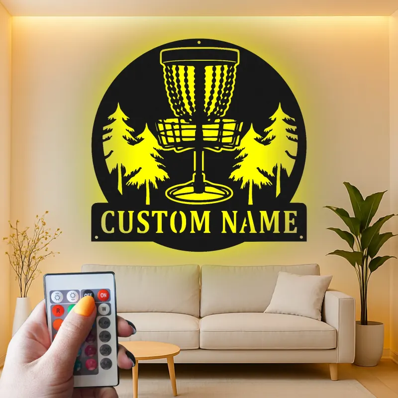 Insegna in metallo LED personalizzata per cestino da disc golf - Regalo per giocatori di disc golf e decorazione per sala giochi 1