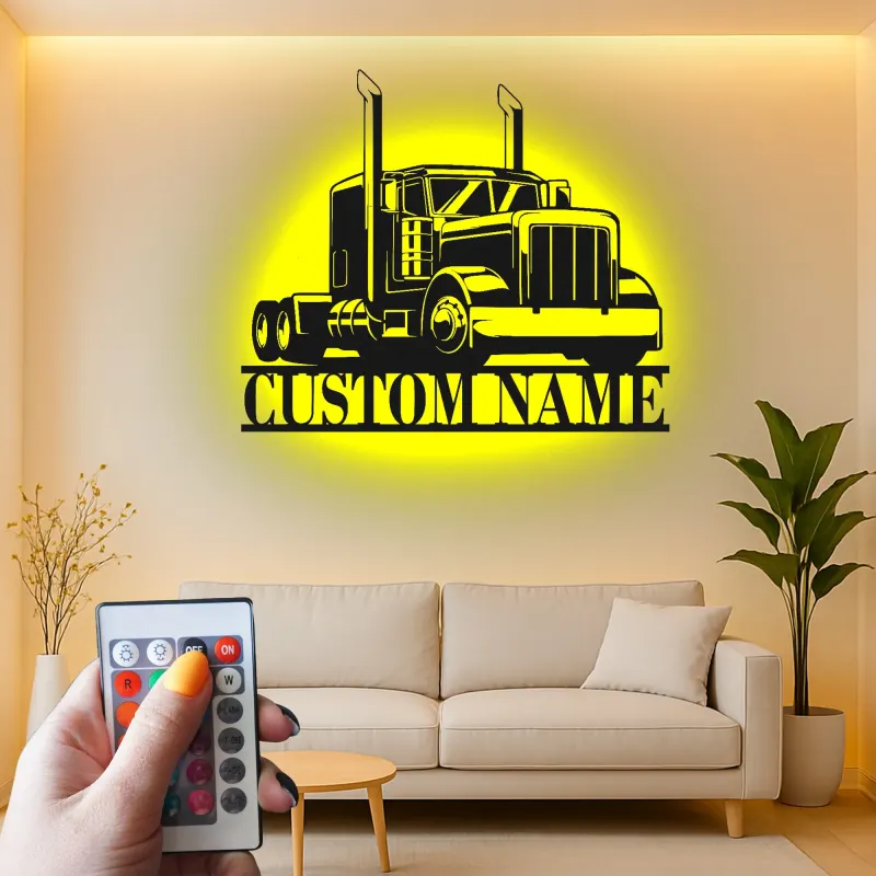 Personalisierte LED-Signatur für Lkw | Individuelle Metall-Wandkunst für große Lkw | Trucker Namensschild für Garage oder Man Cave | Geschenk für Ihn
