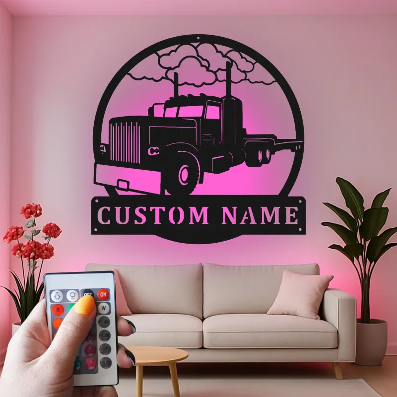 Insegna LED per Camion Semirimorchio Personalizzata | Arte in Metallo per Big Rig | Decorazione per Garage e Man Cave