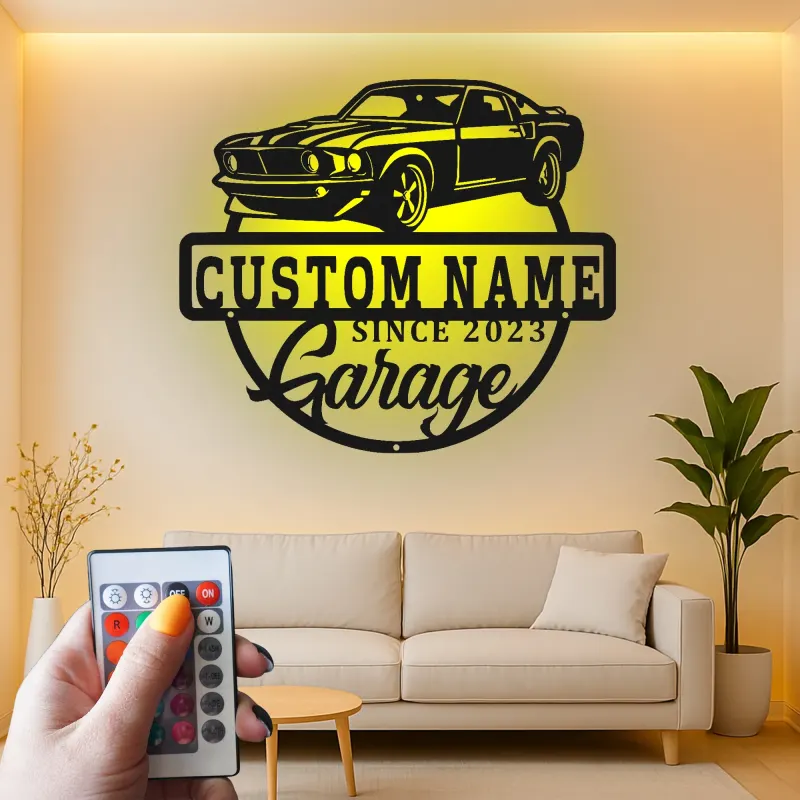 Décoration murale en métal LED personnalisée pour voiture de muscle, cadeau de garage pour passionnés de voitures, décoration de man cave 6