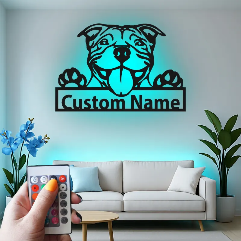 Insegna in metallo LED Bulldog personalizzata regalo per amanti dei cani decorazione per soggiorno 4