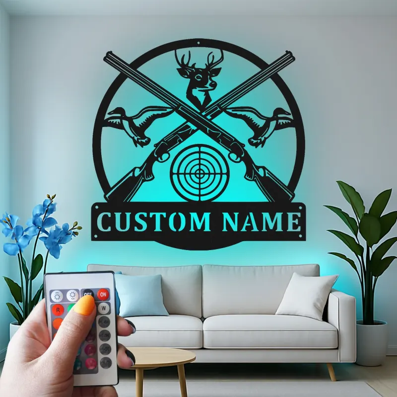 Custom Hunting Led Light Metal Wall Art Personalized Gift for Hunters Man Cave or Cabin Decor