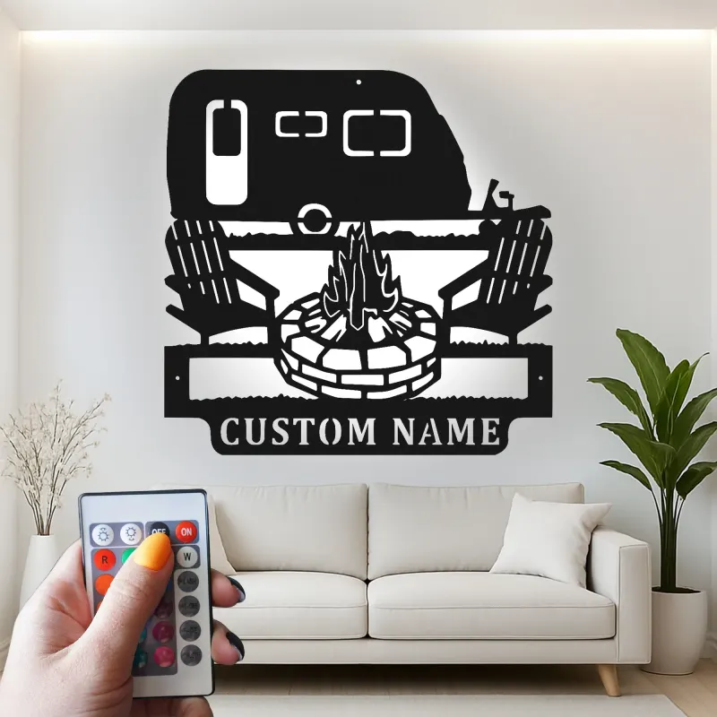 Cartel de metal LED Camper personalizado Regalo de camping para entusiastas del aire libre Decoración de patio de RV