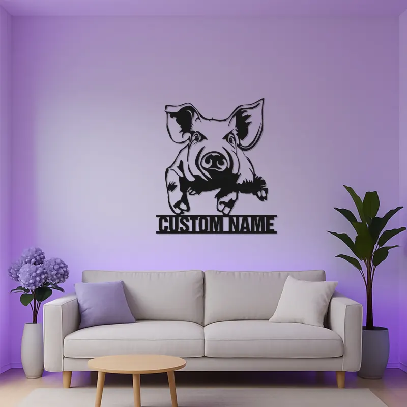 Cartel de cerdo personalizado | Arte mural de metal LED | Decoración de granja moderna | Regalo para amantes de cerdos para guardería y cocina