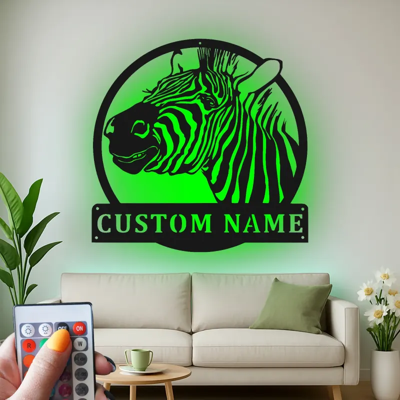 Cartel de metal LED personalizado de cebra, regalo de safari, decoración para salón para amantes de los animales