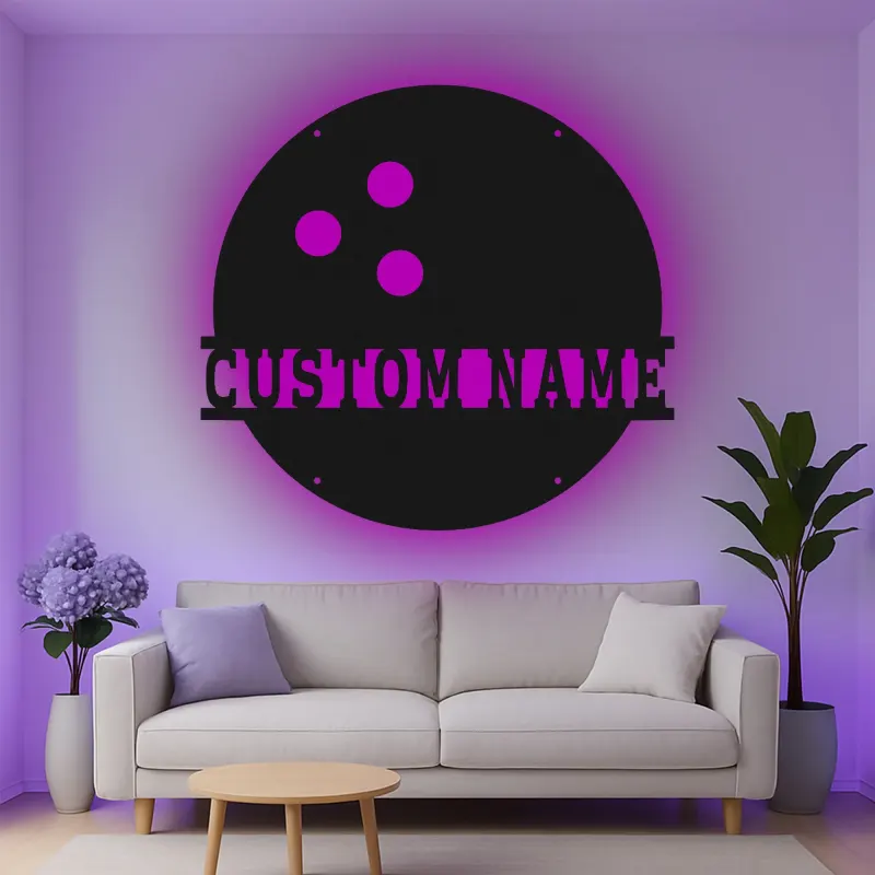 Insegna in metallo personalizzata con luce LED per palline da bowling, regalo personalizzato per appassionati di bowling, decorazione per sala giochi