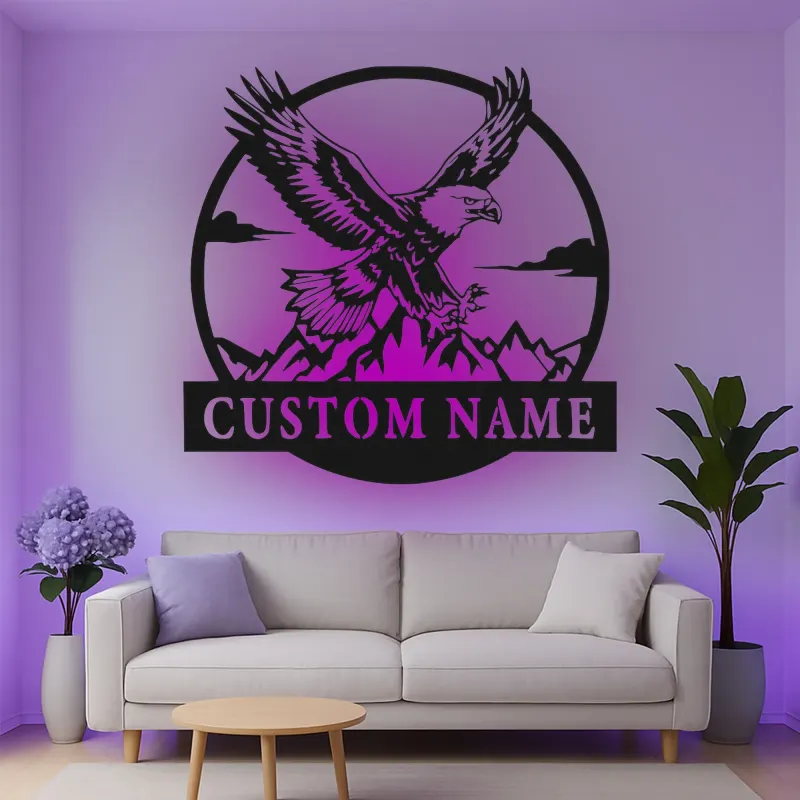 Custom Eagle Led Light Metal Wall Art Personalized Gift for Nature Lovers Office or Living Room Decor