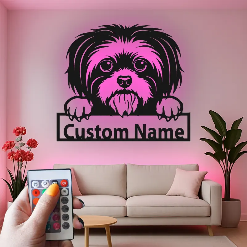 Décoration murale en métal LED personnalisée Shih Tzu - Cadeau pour maman chien - Décor pour salon