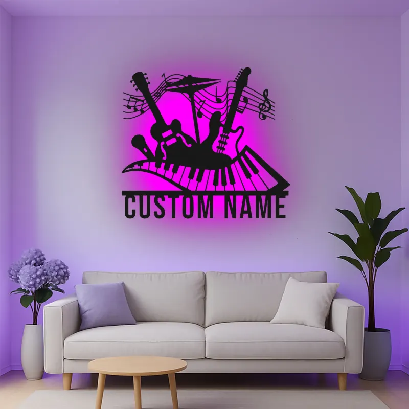 Insegna in metallo LED personalizzata per strumenti musicali - Regalo personalizzato per amanti della musica, decorazione per studio o soggiorno