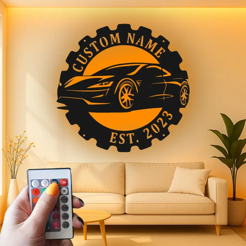 Personalized Car LED Sign | Custom Metal Wall Art for Garage | Sports Car Enthusiast Gift | Man Cave Decor